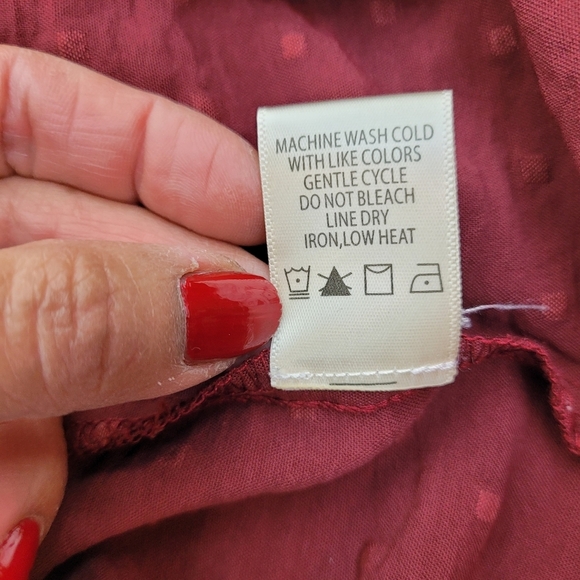 Max Studio burgundy boho blouse puffy ruffled sleeves gathered cuffs dots NWT S - Picture 7 of 12